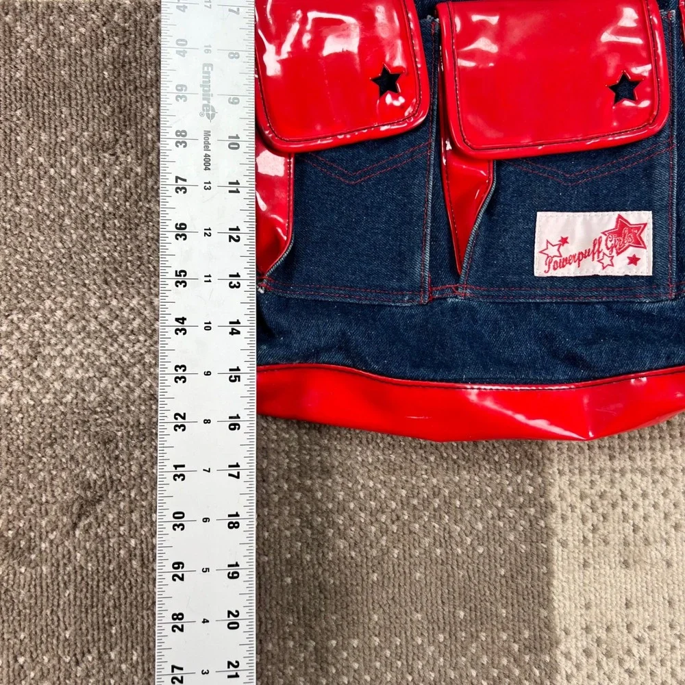 Vintage Powerpuff Girls Denim Tote Bag Red Patent‎ Trim Cartoon Network Y2K Kids